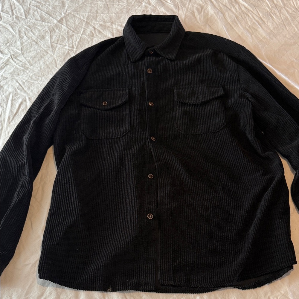 Black Corduroy Button-Up Shirt